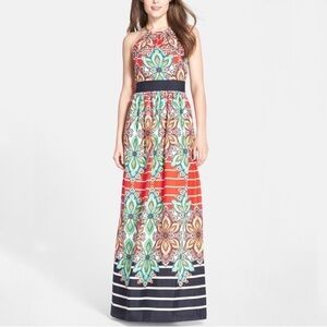 ELIZA J Crepe de Chine Floral Halter Handkerchief Maxi Dress Size 8